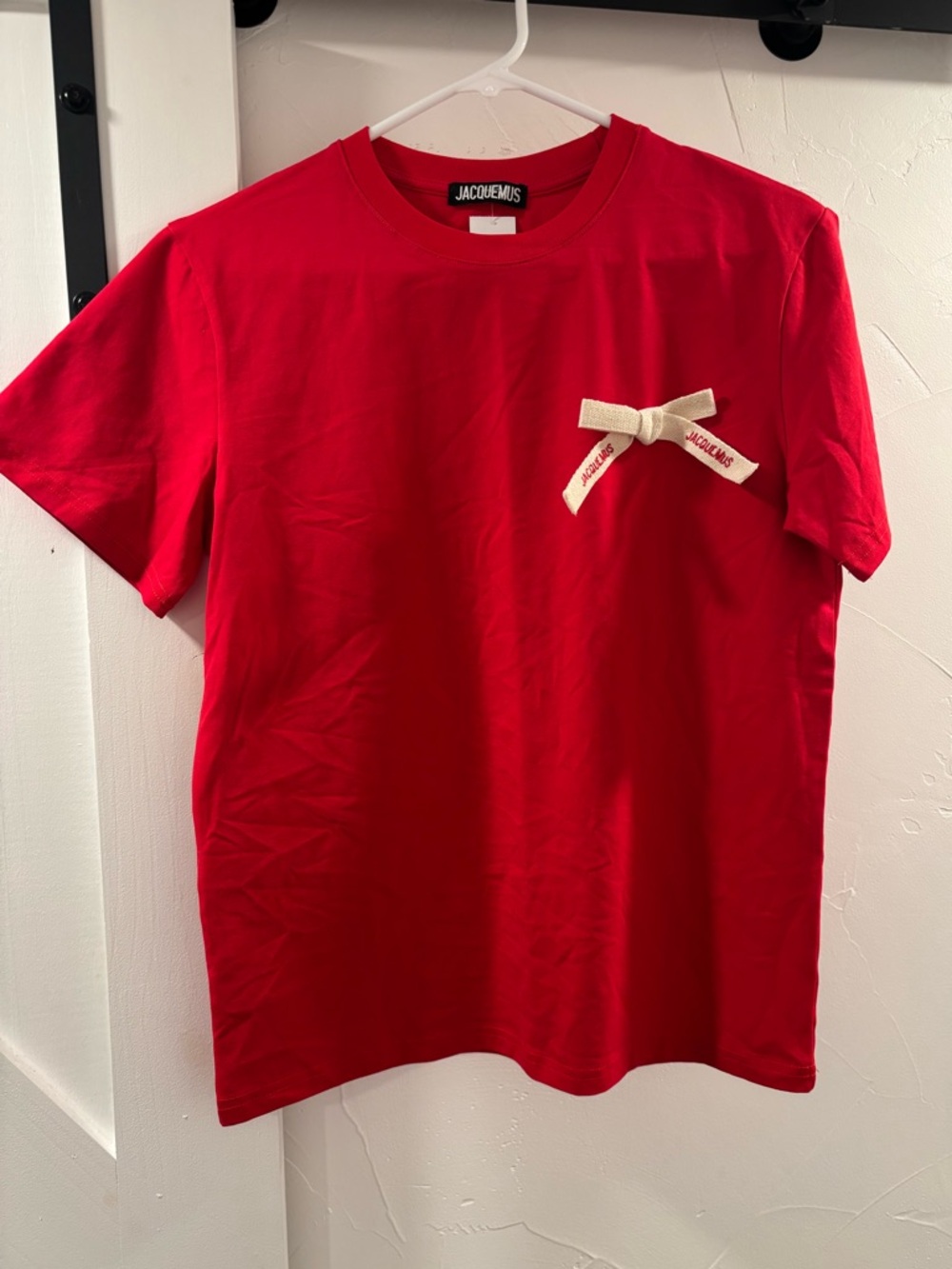 Jacquemus Red Tee with Cream Branded Bow